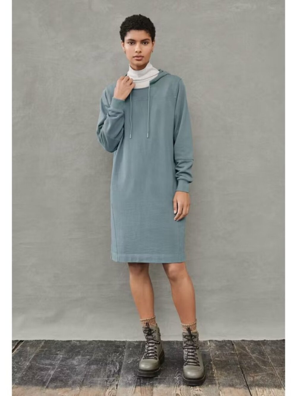 EUC $166  Wrap London Organic Cotton Hooded Sweatshirt Dress Soft Ocean US 14